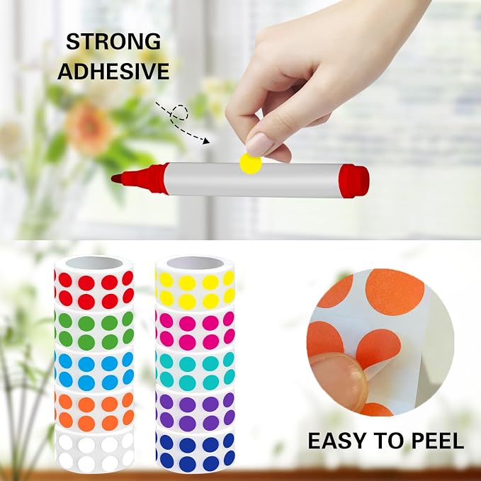 8000 PCS 1/2" Colored Dot Stickers Circle Color Coding Labels –10 Colors on Round Coding Label Sticker for Office, Student Classroom, Family Etc(10 Rolls, 0.5 Inches)