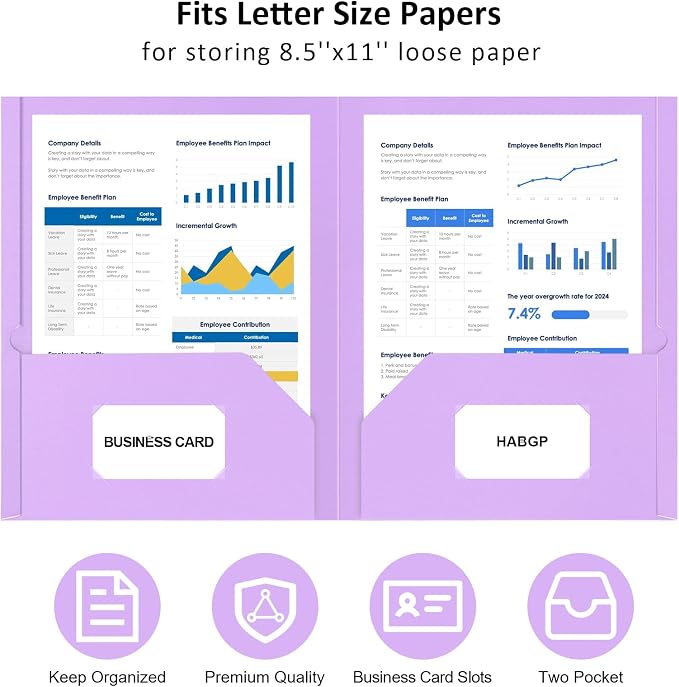5 Pack Folders with Pockets, 5 Pastel Sweet Colors Paper Pocket Folders | Heavy Duty File Folders, with Business Card Slot, 2 Pocket Folder, for School Office, Letter Size