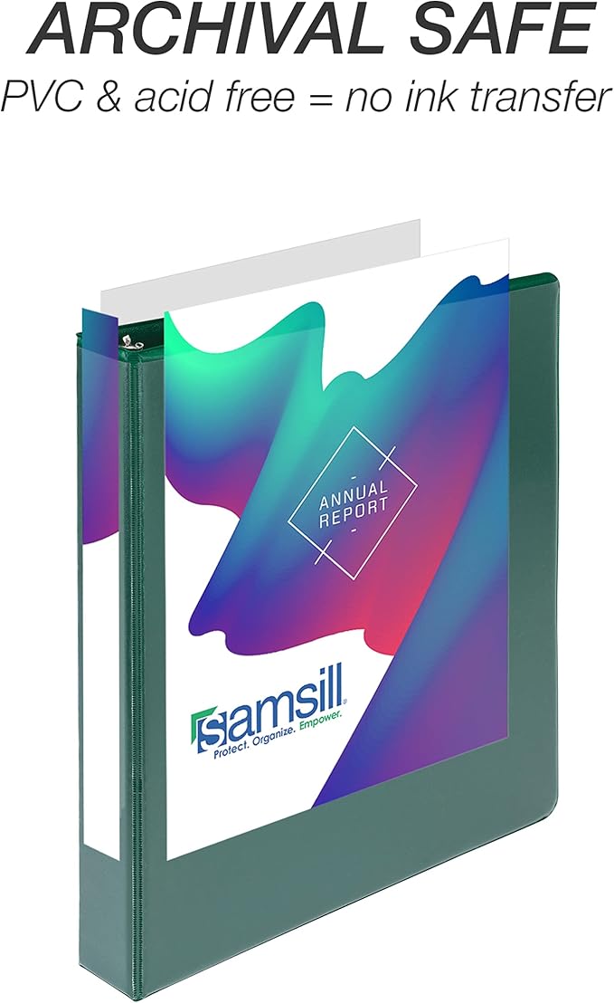 Samsill Durable 1 inch 3 Ring Binder, D Ring Binder, 100% Recycled Chipboard, Green