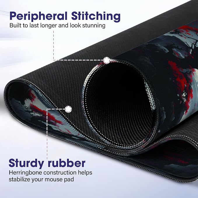 Professional Extended Gaming Mouse Pad - 31.5" x 15.7" Large Desk Mat with Stitched Edges, Waterproof Coating Non-Slip Rubber Base for Gamers Esports Pros Office Home, Moon01