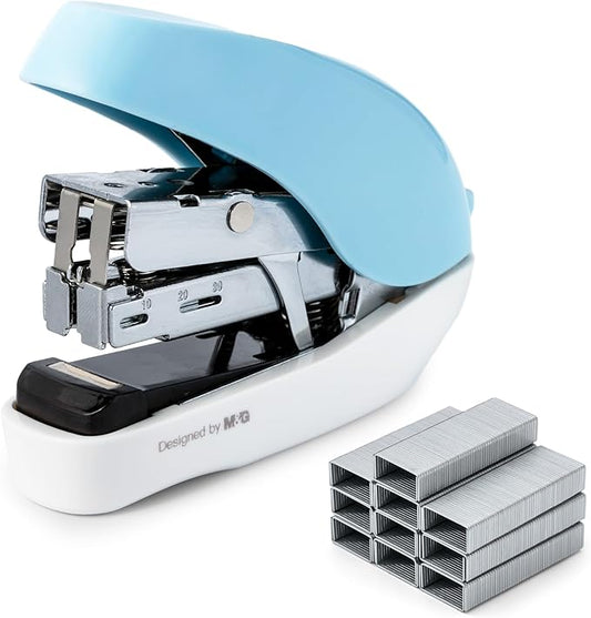 M&G Mini Stapler with Staples, Small Blue Effortless Stapler Set, 20 Sheet Capacity, One Finger, 1000 Standard Staples, Office staplers for Desk, Easy to Load