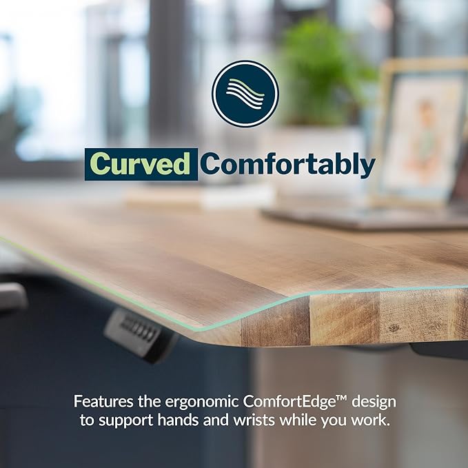 Vari ComfortEdge 80x80 L-Shape Electric Standing Desk – Height Adjustable Sit-Stand VariDesk for Corner Office with Reversible Left/Right Design + Reclaimed Wood Top/Slate Legs (Ships in 4 Boxes)