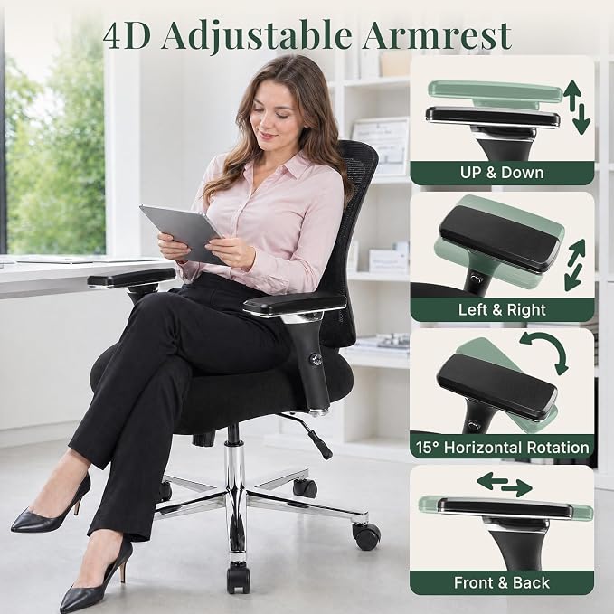 DUMOS Big and Tall Office Desk Chair, Ergonomic Mesh Computer Chair | Comfortable Lumbar Support, 4D Armrest, 500lbs Heavy Duty, Wide Seat, 360° Swivel Rolling Wheels, Adult, Ink