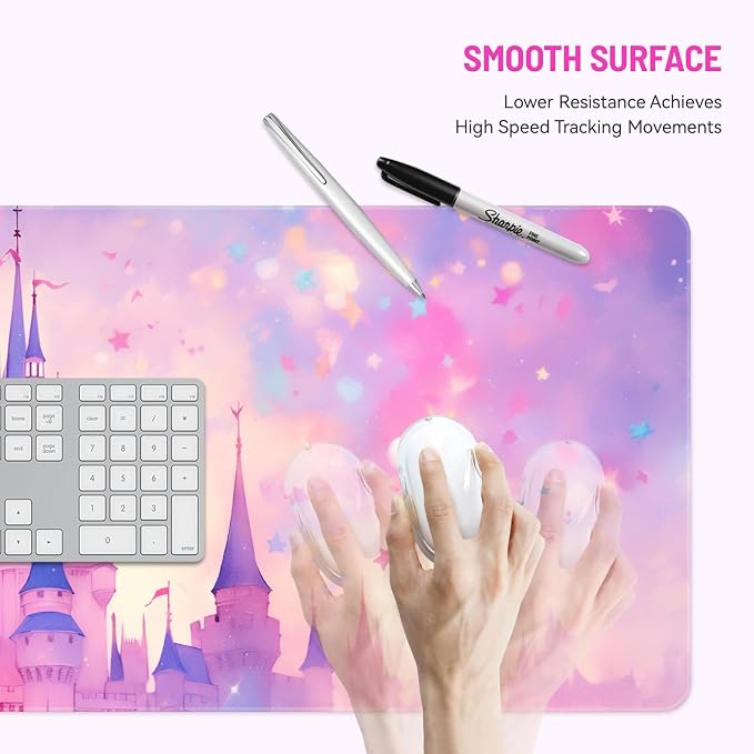 Mousepad Desk Mat Gaming Large Keyboard Cute Office Desktop Computer Laptop Castle XXL Long Giant Big Kawaii Aesthetic Girly Pretty Design Women Girl Gamer Oversized Wide 30x12'' Mousepad