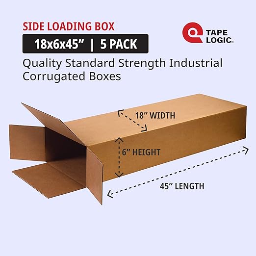 BOX USA Shipping Boxes Larg 18"L x 6"W x 45"H 5-Pack, Cardboard Box for Shipping, Moving, Mailing, Packing, Packaging and Storage
