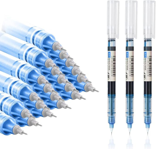 24 Pieces Rolling Ball Pens, Quick Dry Ink 0.5 mm Extra Fine Point Pens Liquid Ink Pen Rollerball Pens (Blue-24 PCS)