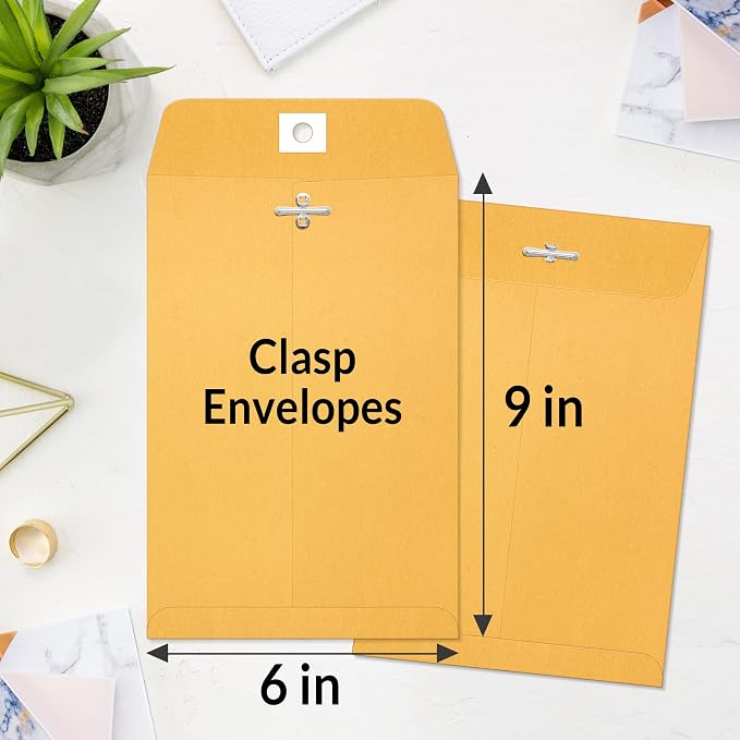 SUNEE Envelops, 6x9 Brown Kraft Envelopes with Clasp Closure, 28-lb Paper Mailing Envelopes, 20 Count, Great for Filing, Storing or Mailing Documents
