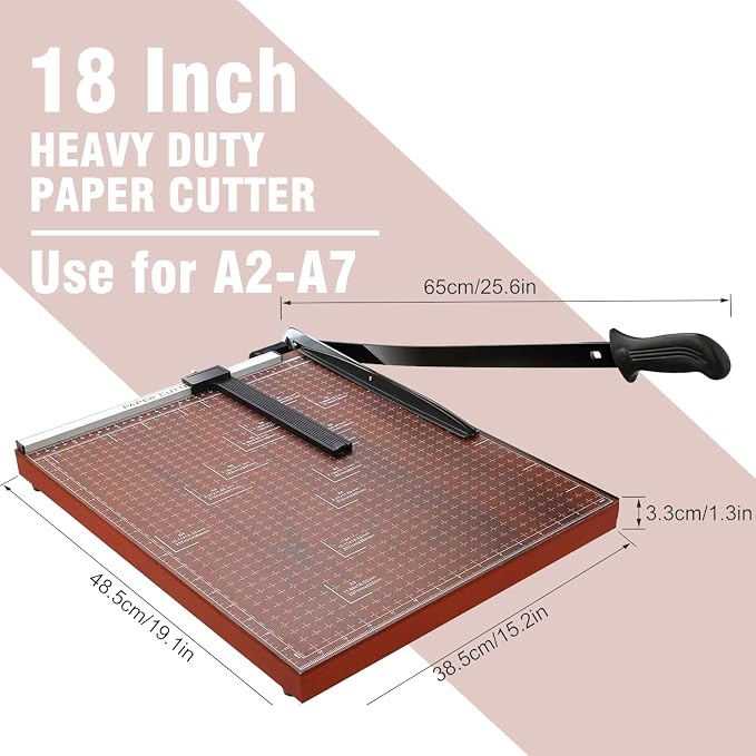 18" Guillotine Paper Cutter, 12-Sheet Precision Trimmer with Safety Lock | Heavy Duty Professional Metal Base, Magnetic Alignment for A2-A7 Cardstock, Large Office School Home Desktop Cutting Tool