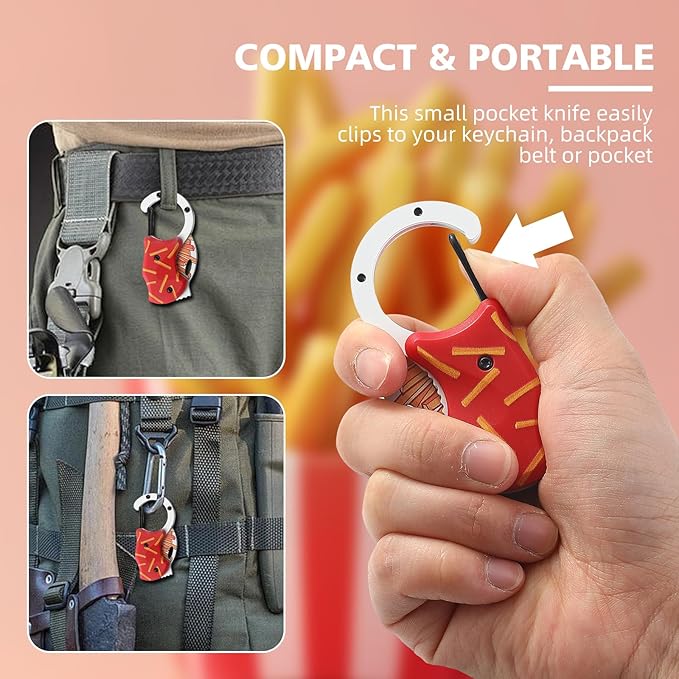 Small Pocket Knife for Women Men，Cute Folding Knife Box Cutter，Folding Utility Knife with 1.38''Sharp Blade，Mini EDC Knives for Everyday Carry,Ideal Gifts for Men and Women（Fries）