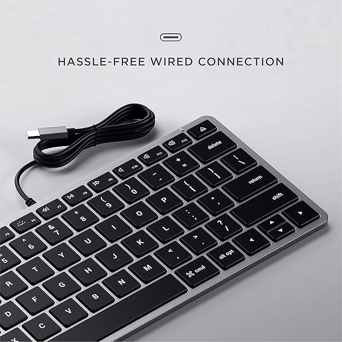 Satechi Slim W1 Wired Backlit Keyboard, Illuminated Keys & USB C Connection, for MacBook Air/Pro M5/M4, iPad Air/Pro M5/M4/M3, iPad mini, Mac mini, iMac and More