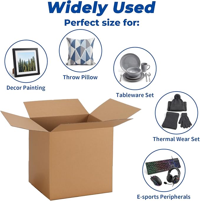 CRUGLA 12x12x12 Shipping Boxes 10 Pack, Brown Corrugated Cardboard Boxes with Side-Lock and Pre-Applied Double-Sided Tape, Easy Assemble Packing Mailer Boxes for Small Business Shipping