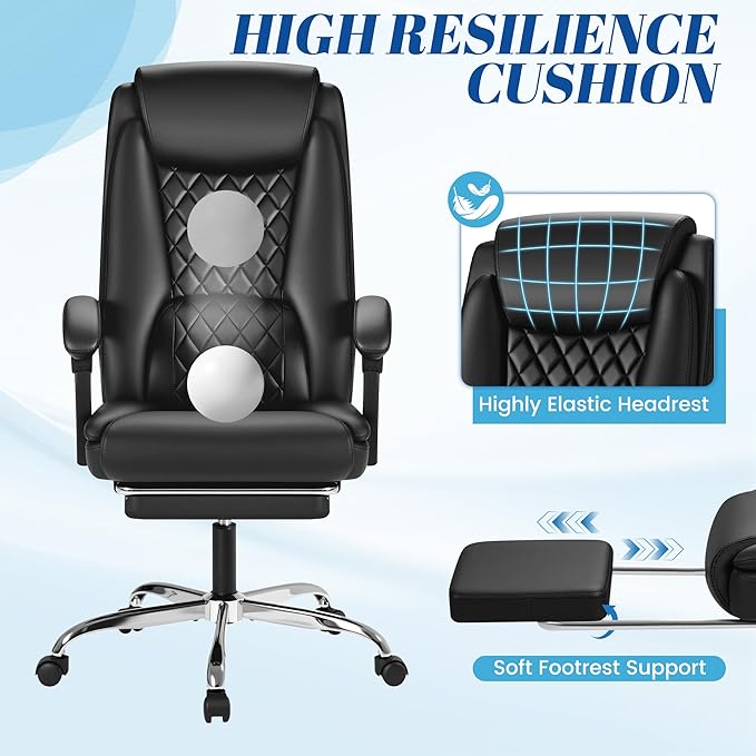 Furmax Office Chair with Footrest Ergonomic High Back Design Executive Computer Desk Chair400lbs, 90-135° Reclining Leather Home Office Desk Chairs Swivel Task Chairs with Wheels(Black)