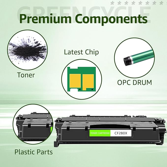 greencycle 80X CF280X Toner Cartridge Compatible Replacement for HP 80A 80X CF280A CF280X for HP LaserJet Pro 400 M401a M401n M401dn M401dne M401dw MFP M425dn M425dw M401 M425 Printer (Black, 2-Pack)