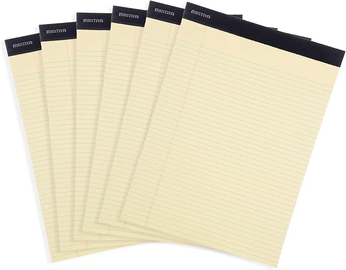 Mintra Office Canary Legal Pads - With Micro-perforated sheets, Smooth-lined paper, Ideal for Office Tasks, Assignments or Notes, Meetings, and Journaling, 6 pack Narrow Ruled, Basic Pad, 8.5"x11"