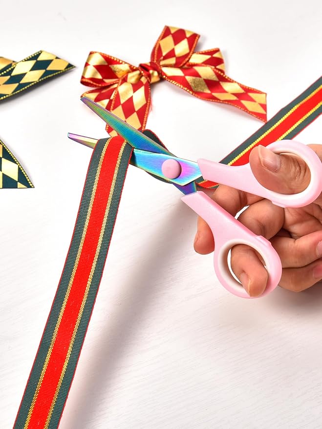 5" Small Craft Scissors All Purpose 3-Pack,Titanium Sharp Blades with Safe Blunt Tip, Semi-Soft Rubber Grip, Mini Shears for Adults & Kids, Sewing, School, Office, Paper, Scrapbook, Pink