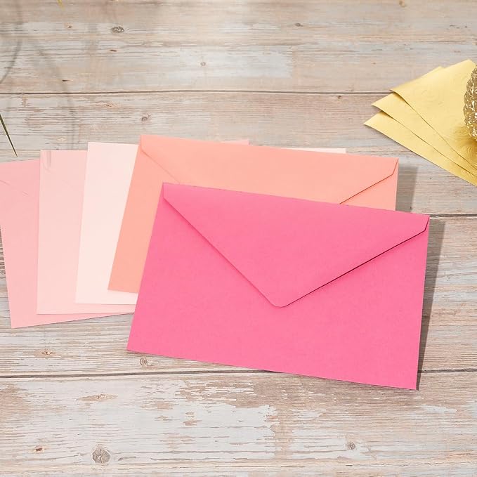 25 Pieces A7 Colored Envelopes with Cards and Stickers Set, Pink 5Colors | 5x7 inches Envelopes For Weddings, Invitations, Birthday, Baby Shower