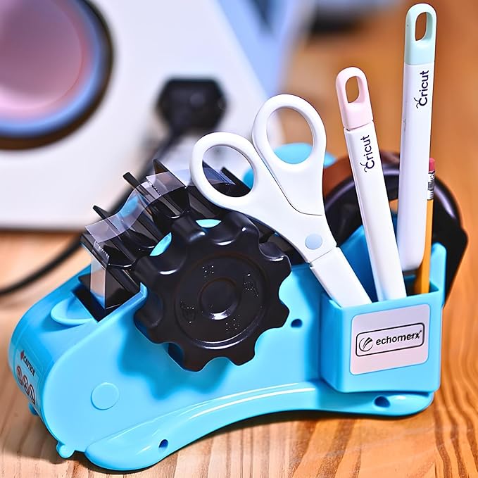 Echomerx Original Tape Dispenser Multi-Roll - Pre-Cut Sublimation Heat Resistant, Cricut, Transfer, Thermal, Press, Thin Double-Sided & Scotch Tapes, 1" & 3" Large Core, Blue