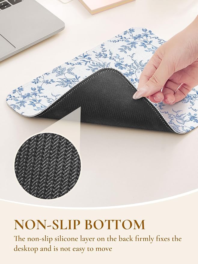 Elegant Blue Flowers Mouse Pad, Waterproof Aesthetics Floral Mouse Pads Design, Non-Slip Rubber Base Computer Simple Funny Mousepad,Small Mouse Mat Desk Accessories Office Supplies