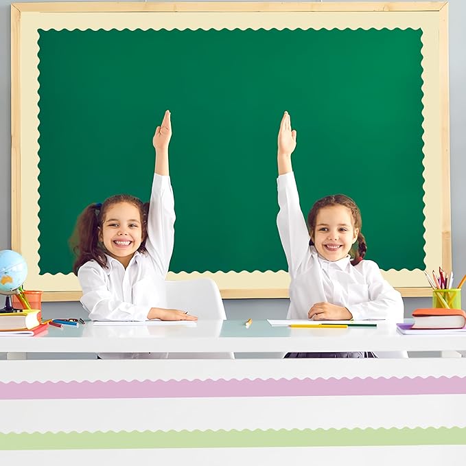 240Ft Pastel Bulletin Board Borders Colorful Classroom Border Trim Pastel Scalloped Borders Rolled Candy Bulletin Board Decorations for Classroom School Home Office Chalkboard Decor, 6 Rolls
