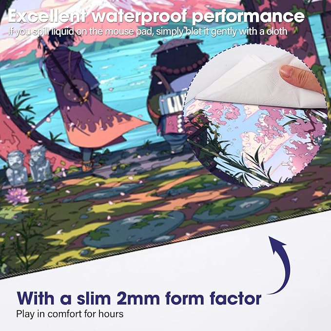 Large Extended Mouse Pad with Stitched Edges 35.4"x15.7" - Waterproof Desk Mat, Non-Slip Rubber Base for All-Desk Coverage, Perfect for Gaming Office Home, Sakura