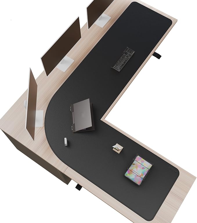 Mydours 61" x 85" x 24" L Shaped Desk Pad Extra Large Dual-Sided (Black) | PU Leather Corner Desks Mat With Stitched Edges XL Keyboard Matt Waterproof Protector for Home Office Computer Gaming