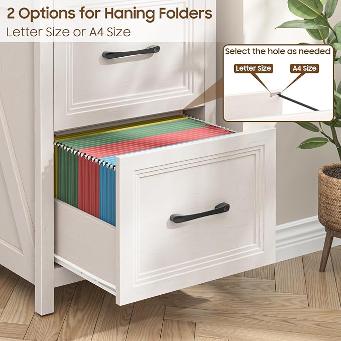 2 Drawer Vertical File Cabinet, Wood Farmhouse Cabinet, White and Brown | Filing Cabinet Fits A4/Letter Size, Under Desk Small File Cabinets Printer Stand with Storage for Home Office
