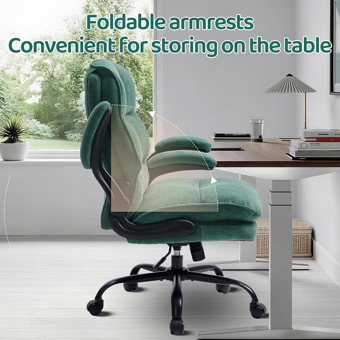 Comfy Office Chair Soft and Double Cushioned Ergonomic Computer Desk Chair for Long Hours Executive Office Chair with Flip-up Armrests and Height Adjustment for Home Office Green