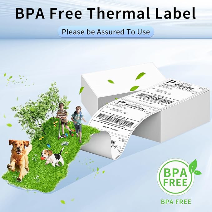Phomemo Genuine 4X6 Thermal Shipping Label 1000 Labels per Stack - 4x6 FanFold Thermal Labels Compatible with Phomemo 241bt Shipping Label Printer, Strong Adhesive Shipping Labels, Commercial Grade