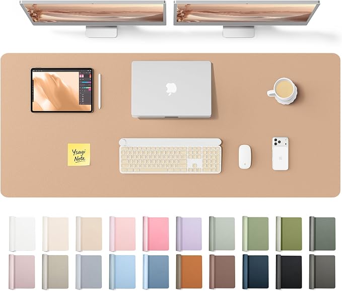 YSAGi Leather Desk Pad Protector, Office Desk Mat, Large Mouse Pad, Non-Slip PU Leather Desk Blotter, Laptop Desk Pad, Waterproof Desk Writing Pad for Office and Home (Latte,55" x 17.2")