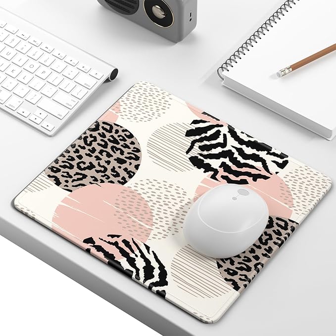 Mouse Pad, Minimalism Marble Style Computer Pad, Anti-Slip Rubber Mouse Mat with Stitched Edges for Gaming, Office, Laptop, PC, Women, 9" x 8" Thick 3 mm, Bohemian Leopard