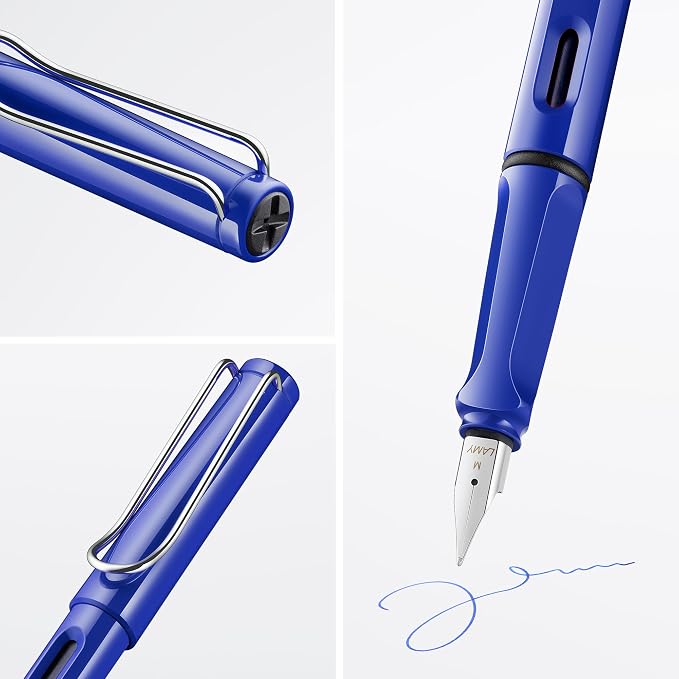 LAMY safari blue - Fountain Pen with ergonomic grip & polished steel nib in size EF - ideal for any Writing & Calligraphy - including LAMY T 10 blue cartridge - Right-Handed