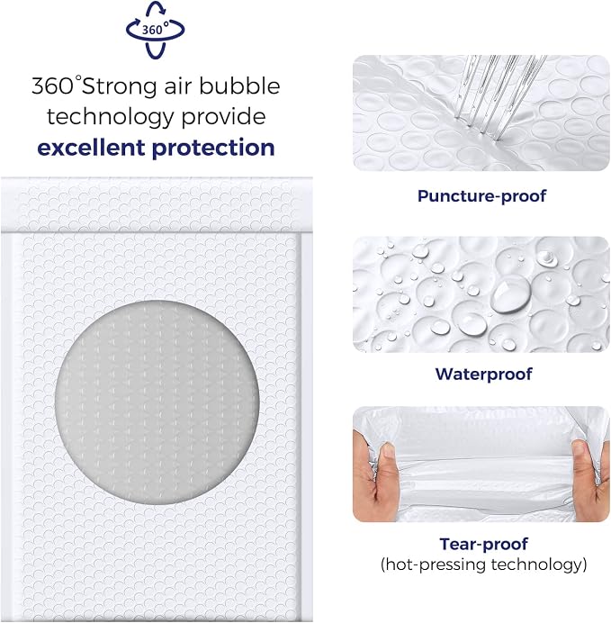 Fuxury White Bubble Mailers 10.5x16 Inch Padded Envelopes 250 Pack Bulk | Self Seal Large Bubble Envelopes Waterproof Cushioning Padded Mailers for Packaging, Small Business,#5