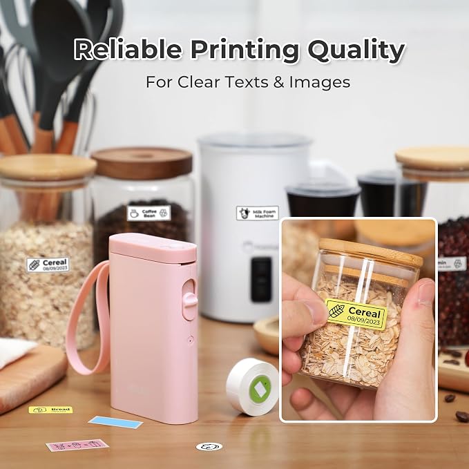 Nelko Label Maker Machine, P21 Label Printer with 3 Tapes & Case, Pink | Creative App & Multiple Templates, Inkless Printing, Built-in Cutter, Ideal for School, Teacher Supplies, Office, and Home
