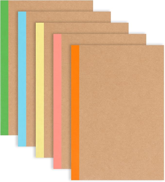 LABUK 5pcs A5 Composition Notebook Journals, Kraft Lined Notebooks Bulk, 5 Colors 60 Pages for Journaling, Writing, School, Office, Kids Gift