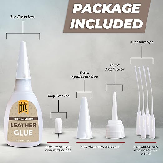Y'allCanDiy Super Glue for Leather - Leather Glue - Adhesive for Purses, Sofas and Furniture. Heavy Duty Waterproof Cyanoacrylate Based Adhesive for Leathercraft, Upholstery