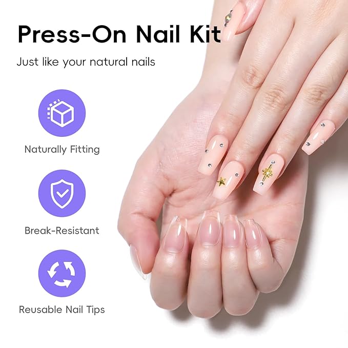 PEACECOLOR Gel Nail Kit, 240Pcs Short Medium Coffin Nail Tips with U V Lamp 2 Colors Jelly Gel Polish Top Coat Glue Nail Art Extension Set Gifts for Women DIY Home Salon