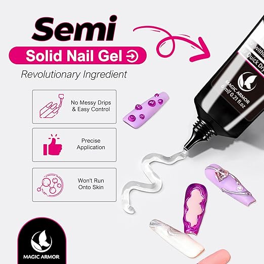 Nail Glue for Press On Nails 6ml x 6Pcs, Semi Solid Nail Glue No UV Light Needed Super Strong Glue Mini Tubes Quick Drying Gel Long Lasting for Fake Acrylic Nails