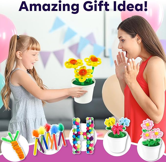 FUNZBO Easter Arts and Crafts Supplies for Kids - Craft Kits with Pipe Cleaners, Popsicle Stickers, Construction Paper, Pom Poms & Googly Eyes, Birthday Gifts for Girls & Boys Age 4+
