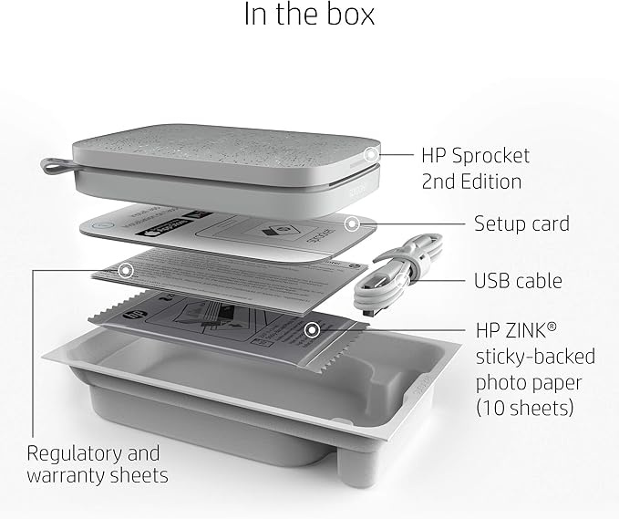 HP Sprocket 2x3 Instant Smartphone Photo Printer 75 Sheets Bundle - Bluetooth Portable Color Wireless Mobile Printer (Luna Pearl) Zink Sticky-Back Photos
