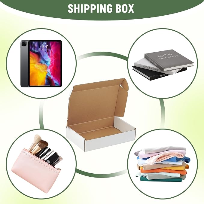 50 Pack 9"x6"x2" inch Small Shipping Boxes White Corrugated Cardboard Box for Small Business, Mailer, Shipping, and Packing