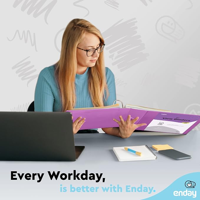 Enday 2 Inch 3 Ring Binder, Purple Heavy Duty Three Ring Binder, 480 Sheets Capacity - 2 Inch Binder for Home School and Office.