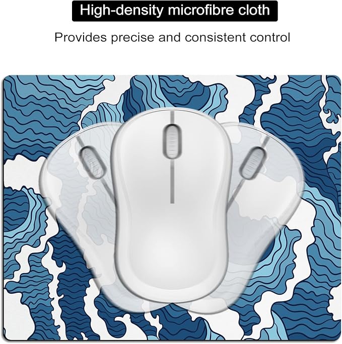 Small Mouse Pad Cute, Mini Mouse Pads for Wireless Mouse and Laptop, Travel Mousepads with Designs - Japanese Blue Great Wave, Portable Mousepad with Non-Slip Rubber Base - 5.5 x 7 Inch
