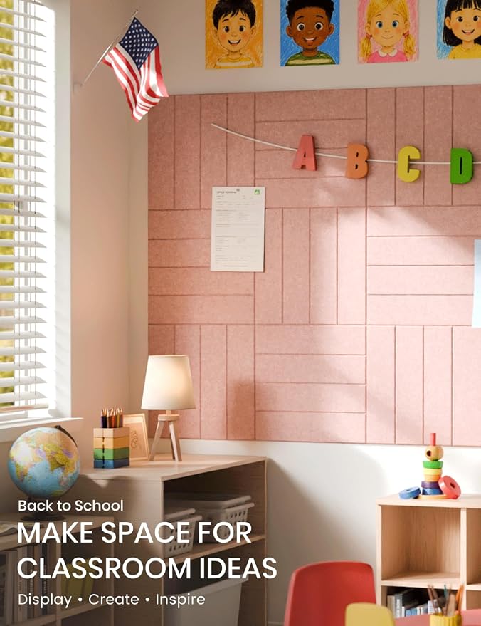 Fluxynara 48" x 36" Large Felt Bulletin Board, Pink | 12 Pack Cork Board Alternative with 60 Safe Adhesive Tabs, Pin Boards for Wall Decor, Home, Office, Classroom,Dorm
