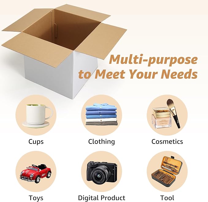 EXYGLO 10 Pack 12x12x12 Shipping Boxes for Small Business, White Corrugated Cardboard Small Box for Packaging, Moving, Mailing, and Storing