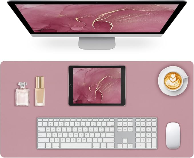 Leather Desk Pad Mat, Dusty Pink Desk Mat, 31.5" x 15.7" | Non-slip and Waterproof Computer Mat, Desk Protector for Office/Home, Desk Accessories for Women