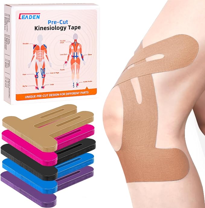IEADEN Precut Kinesiology Tape for Knees, 10 Pcs - Knee Support & Stability, Knee Pain Relief Athletic Tape - Elastic & Waterproof, Breathable Hypoallergenic Latex-Free Tape, Beige