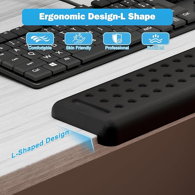 Leolee L-Shaped Desk Long Wrist Rest Elbow 60CM, Black Arm Rest for Desk | Memory Foam, Non-Slip Base, Ergonomic Desk Edge Cushion, Wrist Support for Computer Keyboard, Typing, Office, Home