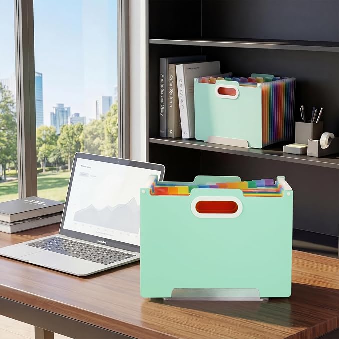 Comix Expanding File Folder,15 Pockets Accordion File Organizer, Green | Letter/A4 Size Document Organizer, For Home Office School