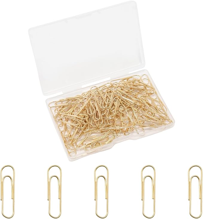 100 Pcs Gold Paper Clips, 1.1 Inch (28mm) Colorful Paperclips | Colored Paper Clips, Rust Proof, for Office, School, DIY, Bookmarks and Document Organization