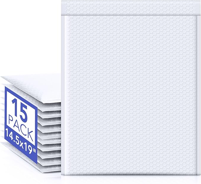Fuxury Bubble Mailers 14.5x20" 15 Pack White Extra Large Padded Envelopes Usable Size 14.5x19" Self Seal Bubble Envelopes Padded Mailers Shipping Bags for Mailing book Clothes Small Business #7